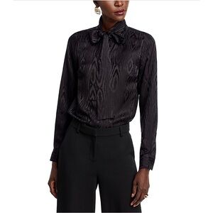 MICHAEL‎ Michael Kors Moire Jacquard Bow Blouse Black SMALL